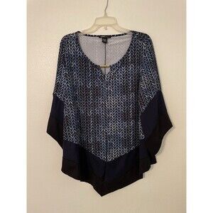 Robert Louis 2X Tunic Top Blue Black Tones Pretty Gold Beaded Accents